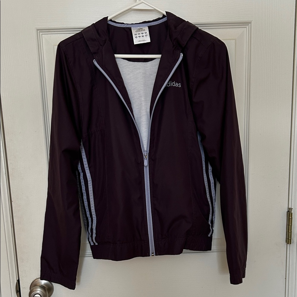 Adidas Deep Plum Hooded Windbreaker with Light Gray Trim